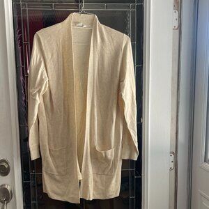 Gap Knit Open Front Cardigan Sweater Sz XL Ribbed Pale Yellow Pockets
